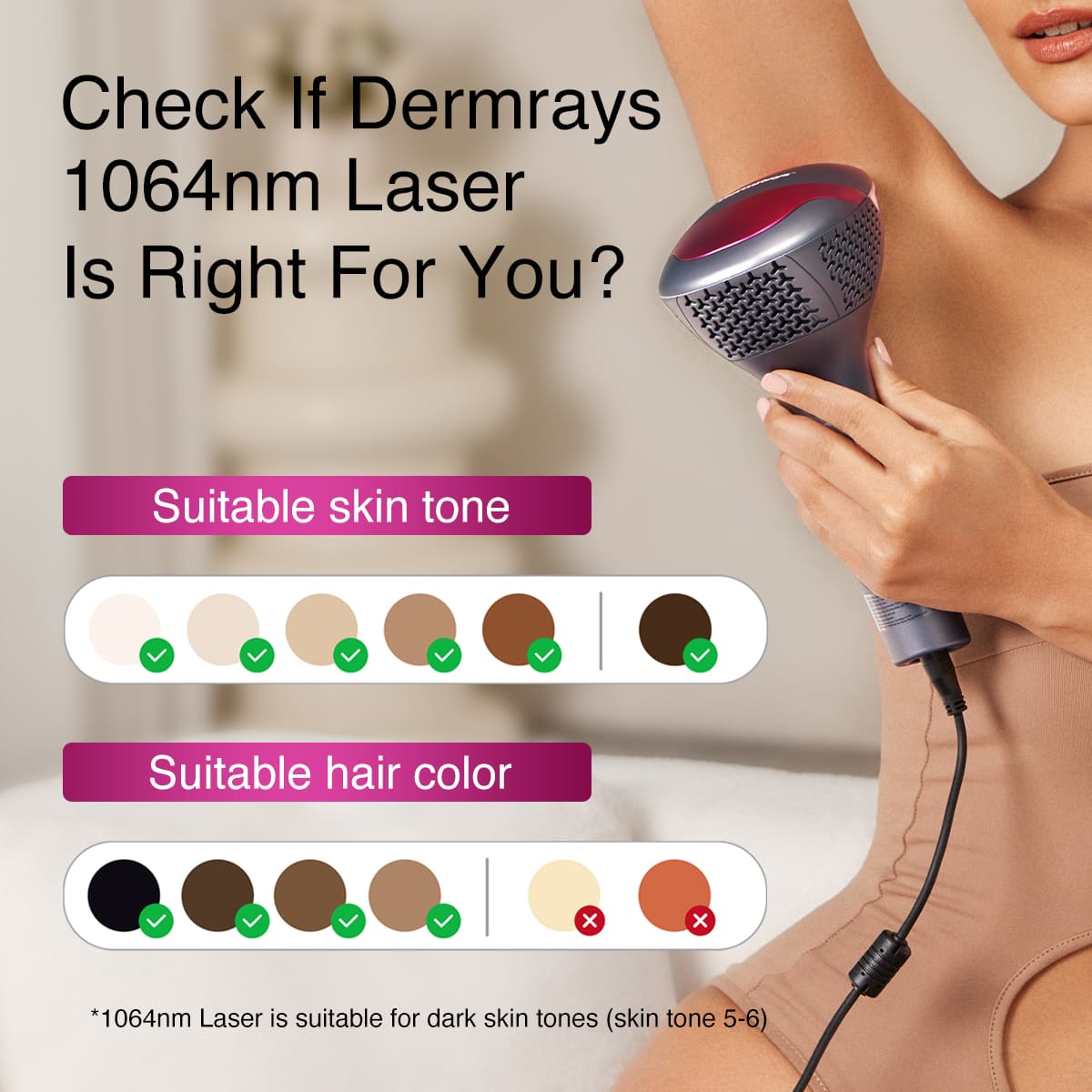 DermRays V6S Laser Hair Removal 1064nm Specifically For Deep Skin